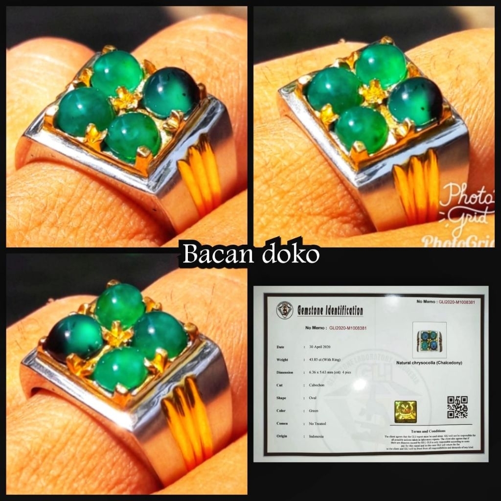 natural batu bacan Doko kristal ring perak mewah