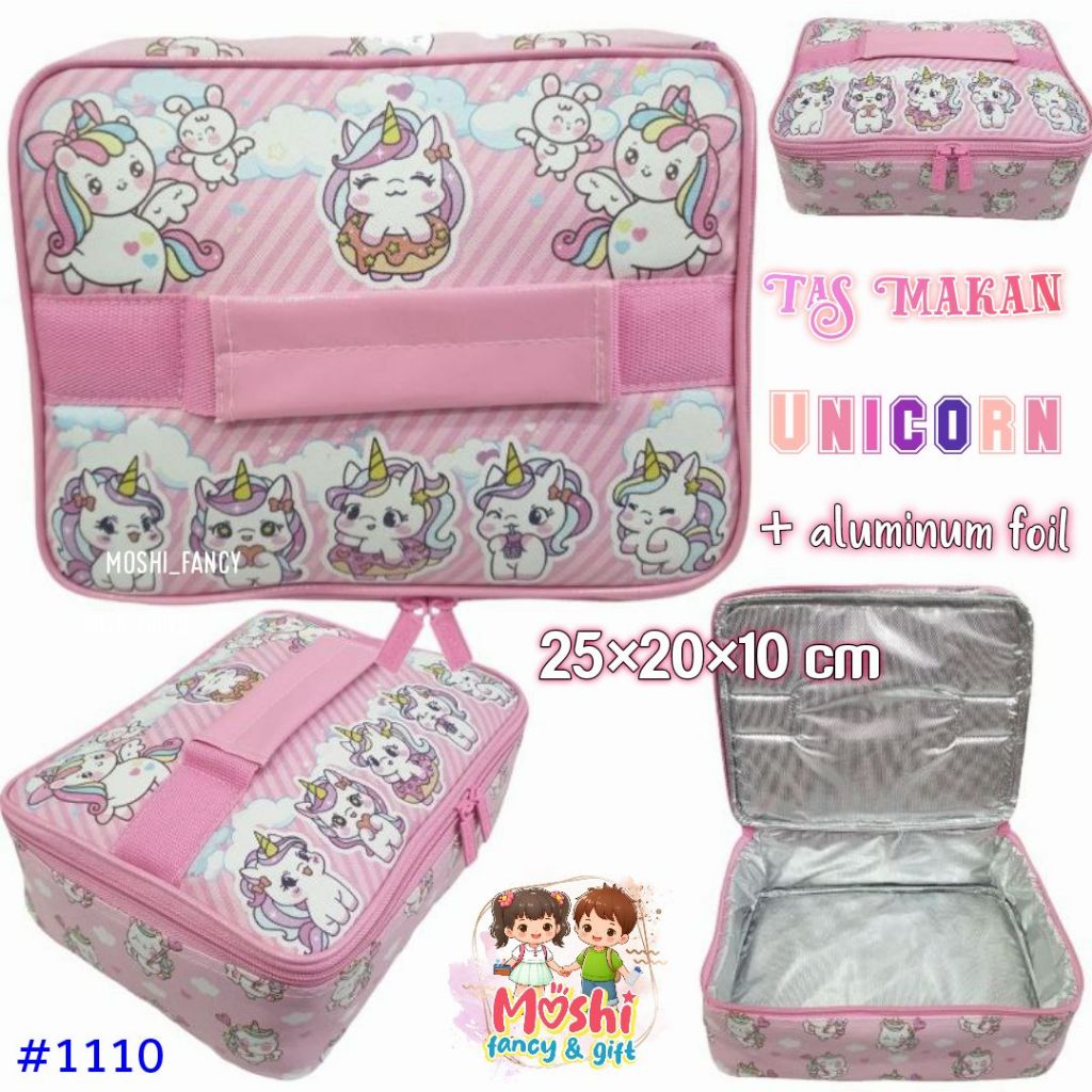 Lunch Bag Unicorn Kotak / Tas Makan Unicorn / Tas Bekal Anak Perempuan Motif Unicorn Pink