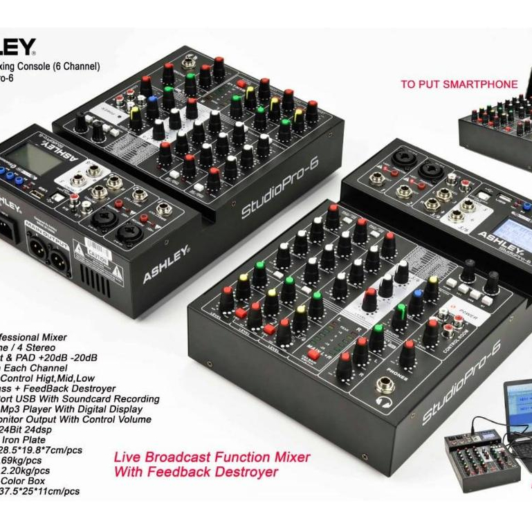MIXER ASHLEY STUDIO PRO 6 6CHANNEL/MIXING CONSOLE ASHLEY STUDIO PRO-6 6CH BLUETOOTH PROFESSIONAL