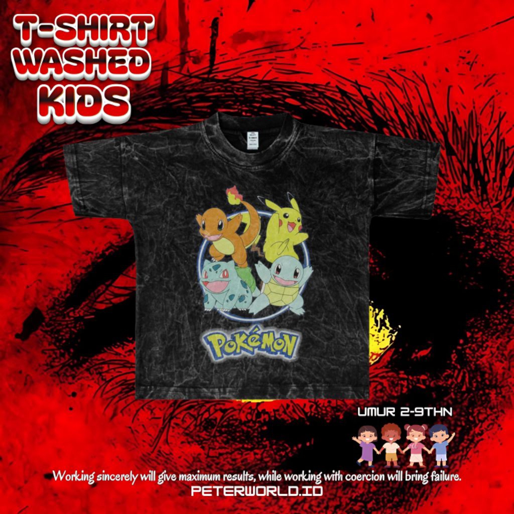 Kaos Pokemon Anak Washing Oversize Vintage Tee | Kaos Oversized | Kaos Anak Washing | Oversized T sh