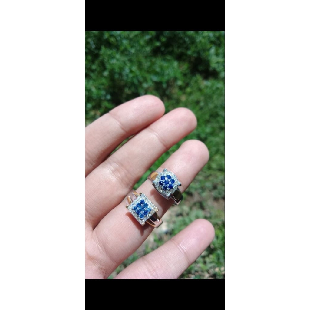cincin perak berlian+ batu safir
