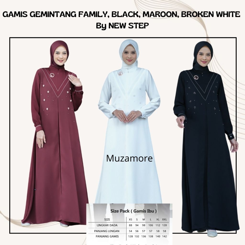 {MUZAMORE} LUBI GAMIS WANITA GEMINTANG FAMILY GAMIS WANITA DEWASA BLACK, BROKEN WHITE, MAROON GAMIS 