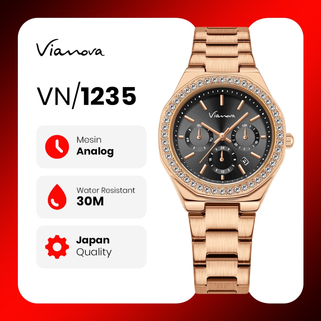 VIANOVA - Jam Tangan Wanita Kecil Original Anti Air 1235 Standard Jepang Jam Tangan Cewek