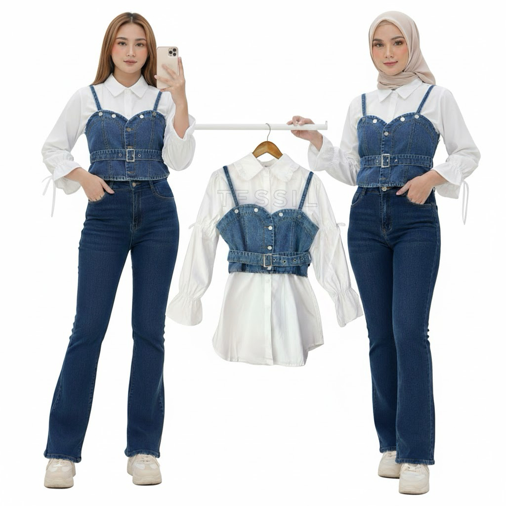 Blouse +vest jeans alessa premium