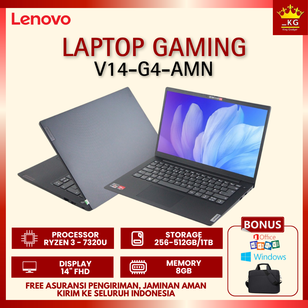Laptop Gaming Baru Lenovo V14 G4 - AMN Amd Ryzen 3 - 7320U SSD 256GB RAM 8GB Layar 14" FHD