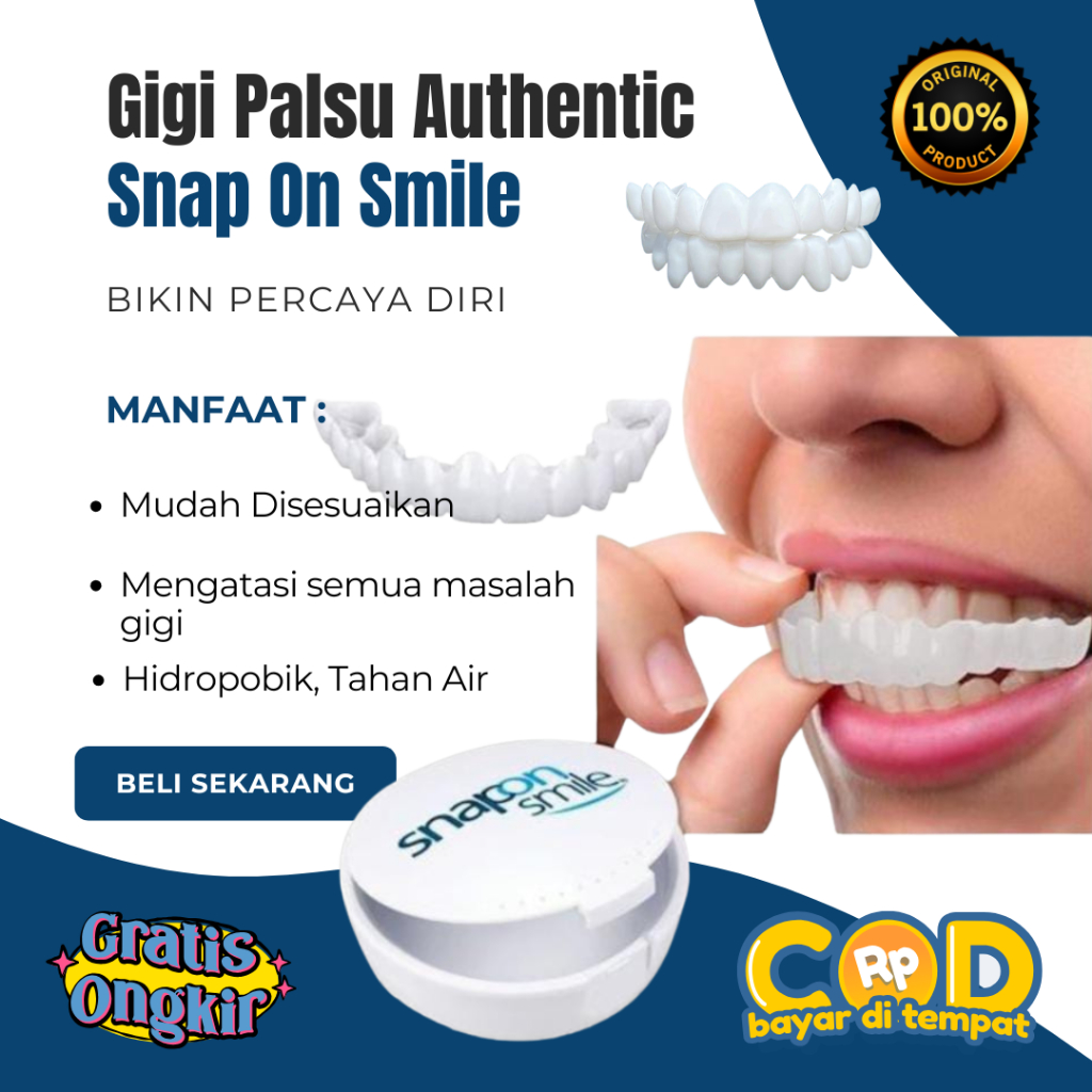 KUAT BUAT MAKAN 1 Set Gigi Palsu Instan Atas Bawah Penutup Ompong Lepas Pasang SnapOn Smile Original