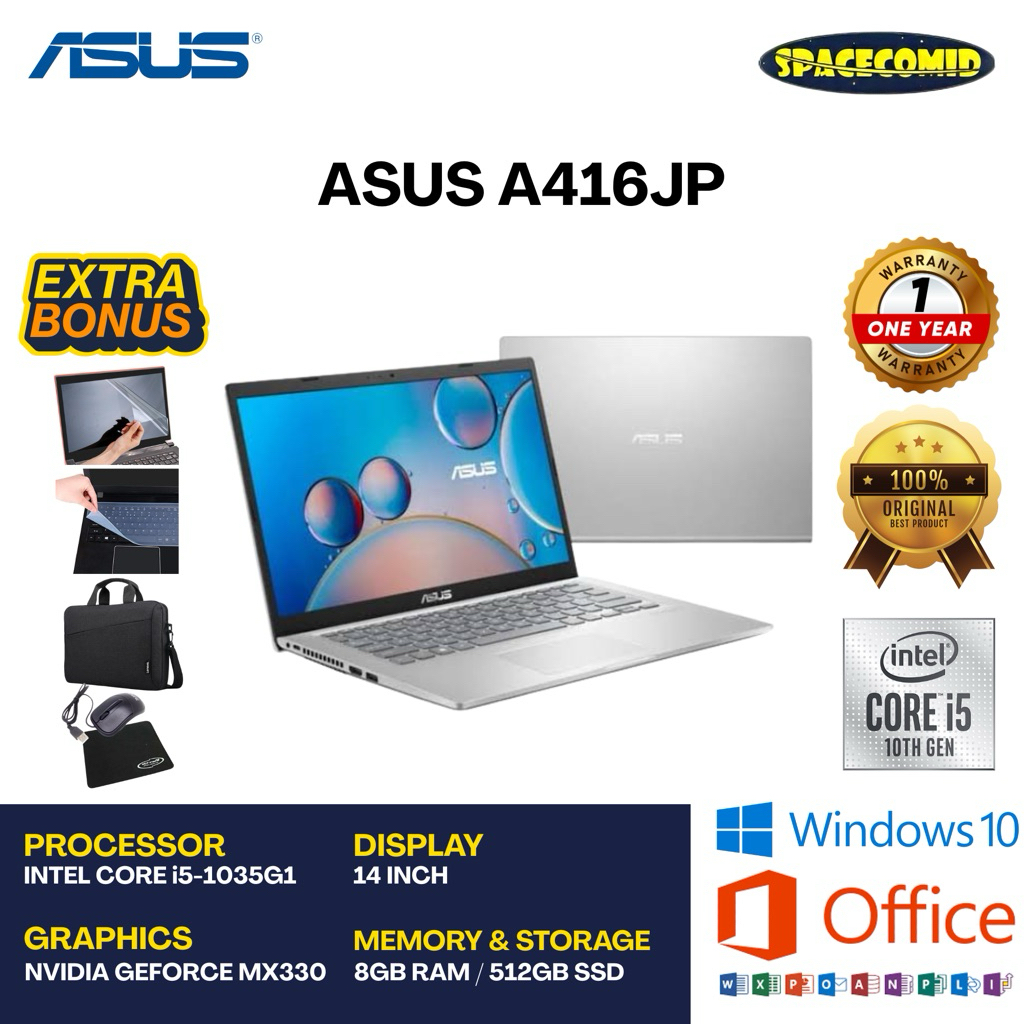 ASUS A416JP [INTEL CORE i5-1035G1/NVIDIA MX330] 8GB RAM 512GB SSD 14 INCH | FREE ACC