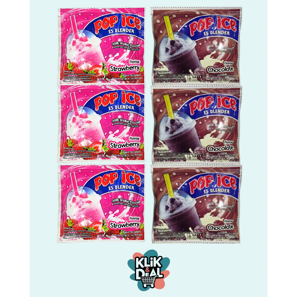Pop Ice Strawberry Pop Ice Blender Rasa Strawberry renceng - Pop Ice Coklat Pop Ice Blender Rasa Cok