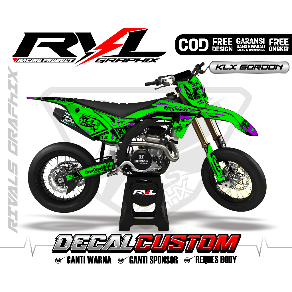 Decal Sticker Klx Gordon full body custom / hologram / chrome / tebal /biru hijau premium