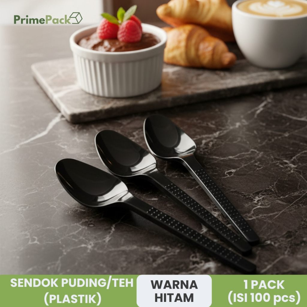 Sendok Puding Teh Plastik Warna Hitam 100 pcs Food Grade