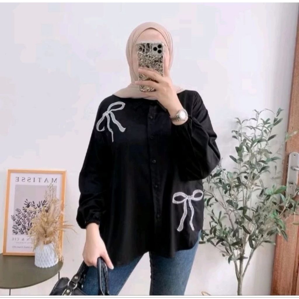 LUNA BLOUSE KEMEJA MOTIF PITA BORDIR KEMEJA RAYON TWILL  PREMIUM