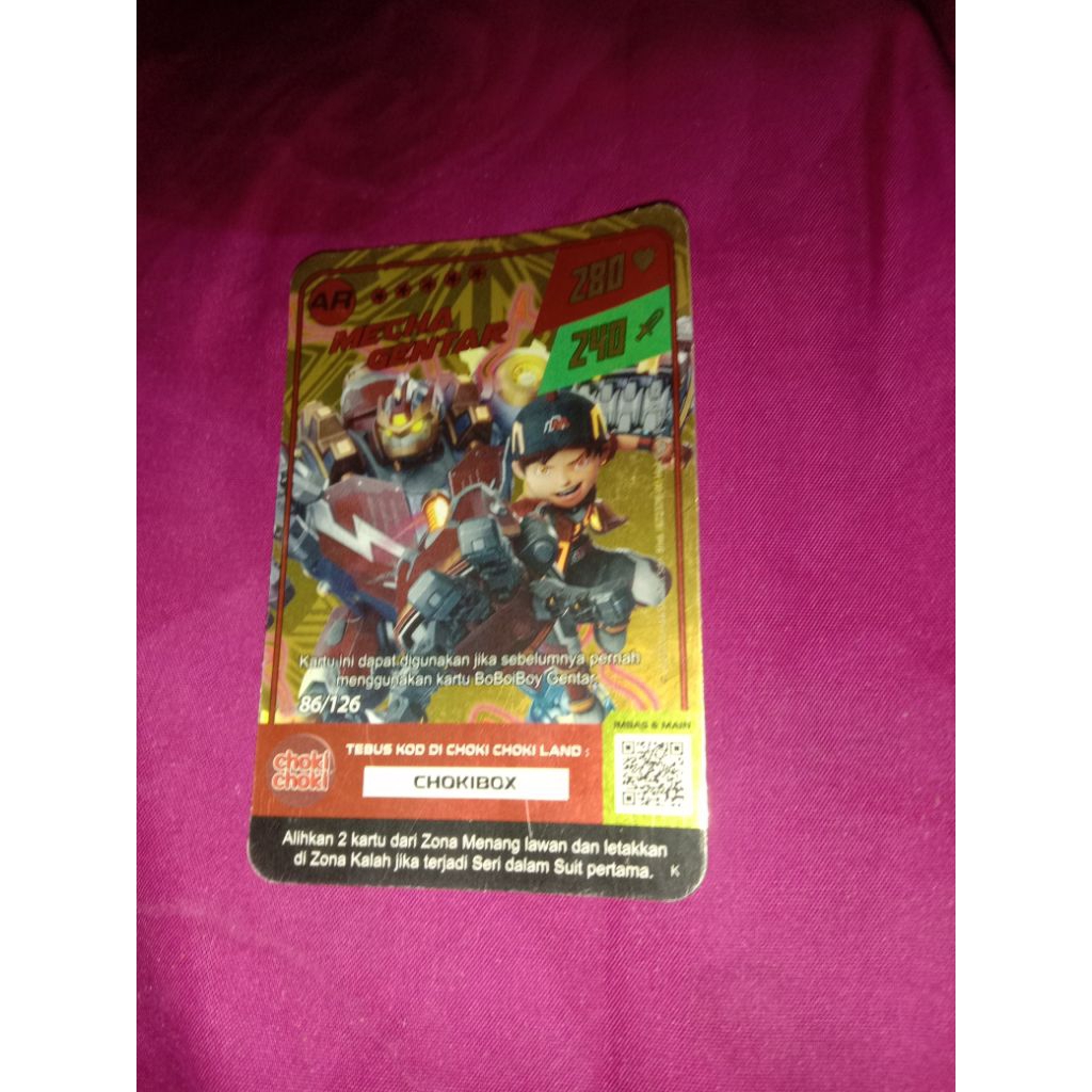 Kartu RARE BOBOİBOY Choki Choki Gold Card - Mecha Gebtar (AR Rank Card) (Monsta Galaxy Card x Choki 