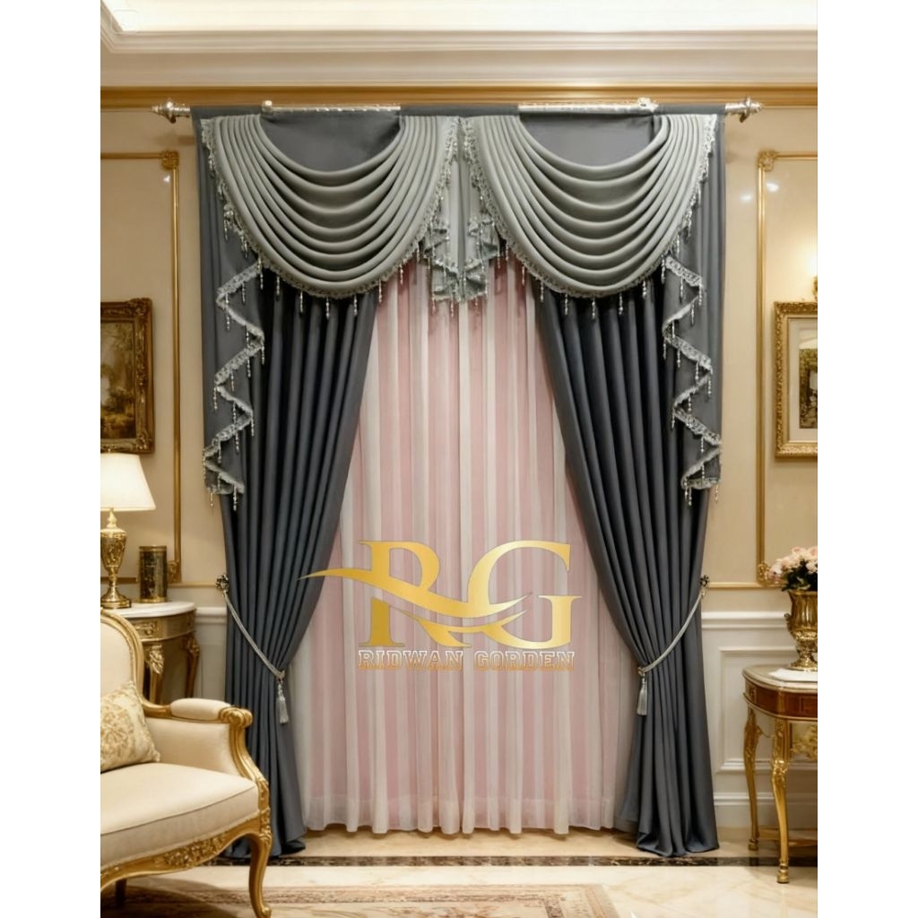 1 Set Gorden Blackout Mewah Poni Gelombang Spanyol | Tirai Jendela & Pintu Minimalis Elegan