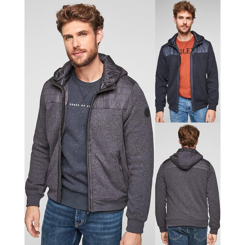 Jaket Hoodie Full Zipper Pria Men's Hooded Textured Knit with Nylon Panel Jacket - SO-8553