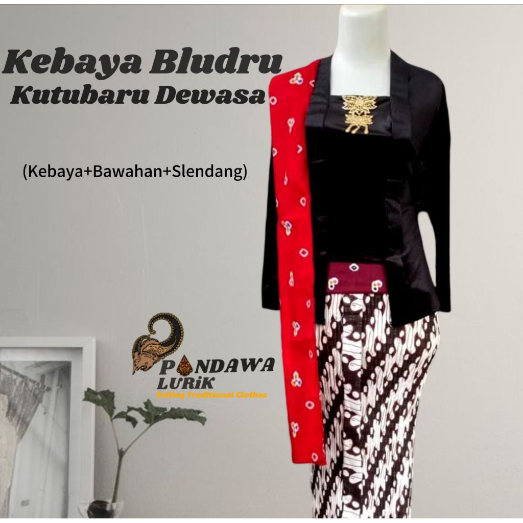 Kebaya Bludru Kutubaru Dewasa (1 Set), Kebaya+Bawahan+Slendang
