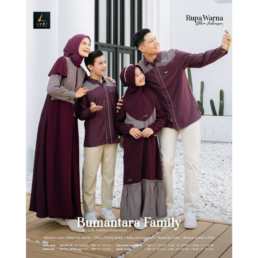 SARIMBIT LUBI BUMANTARA MAROON FAMILY SERIES 2026 GAMIS BAJU BUSANA MUSLIM IBU ANAK PEREMPUAN KOKO K