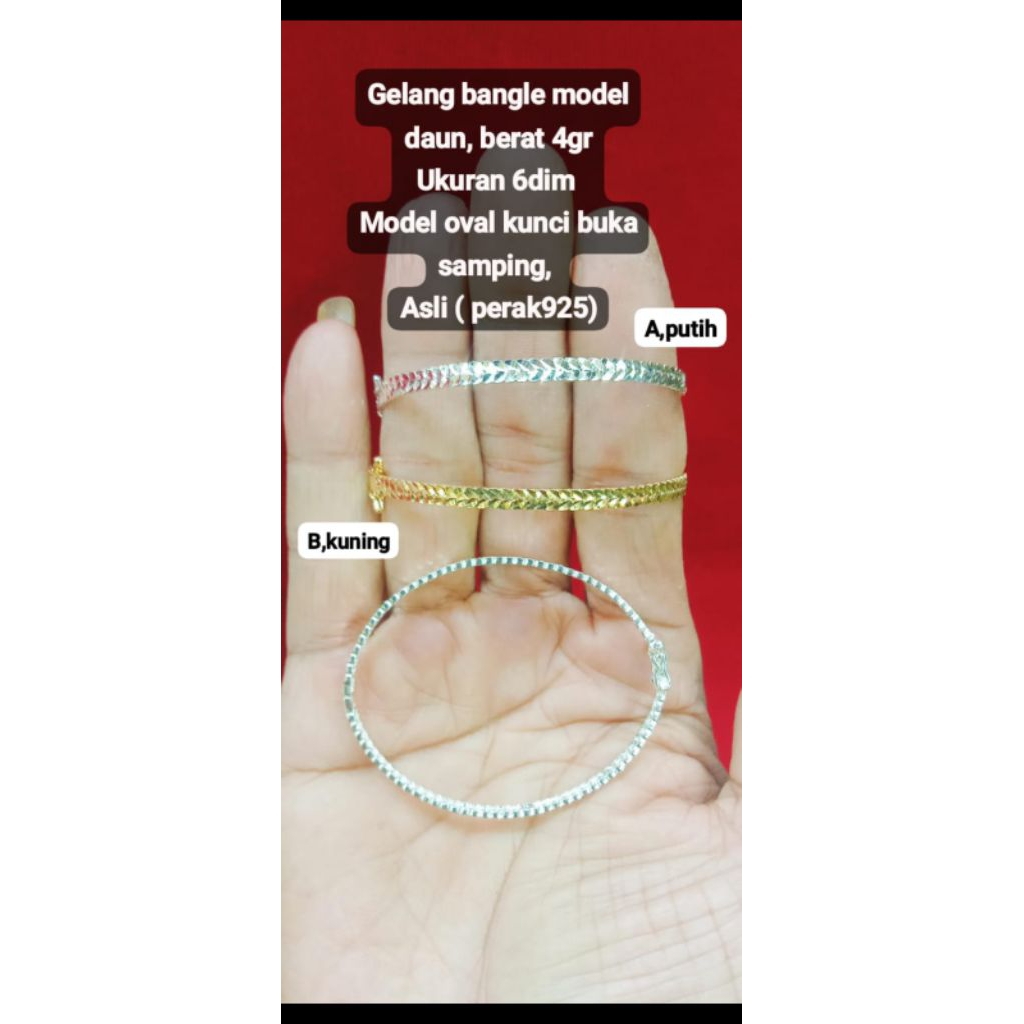 gelang bangle model daun, asli (perak 925)