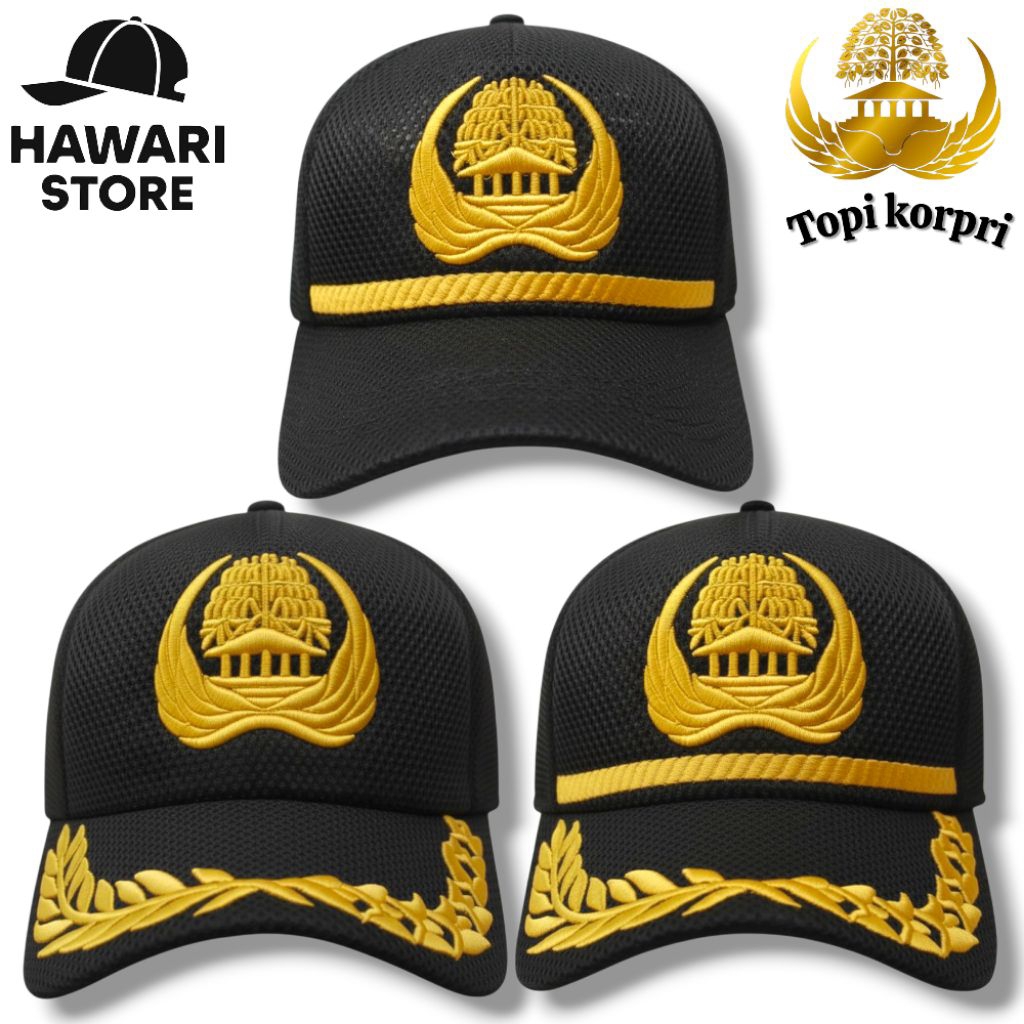 Topi Korpri Hitam Bahan Doublemes Golongan 2/3/4 - Topi Pns Bordir - Topi Dinas Pns Bordir - Topi Ko