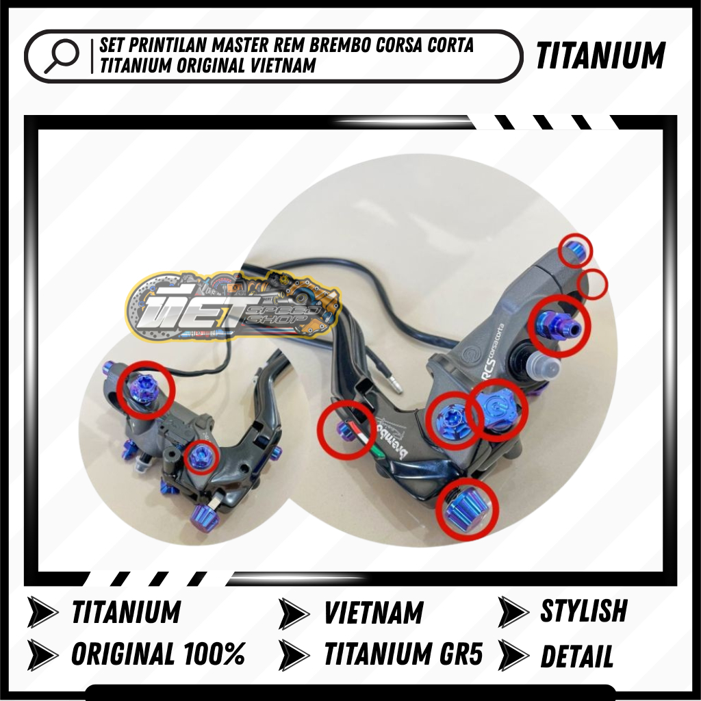 Set Perintilan Baut Titanium Master Rem Brembo Rcs Corsa Corta Titanium Original Vietnam | Silver Br