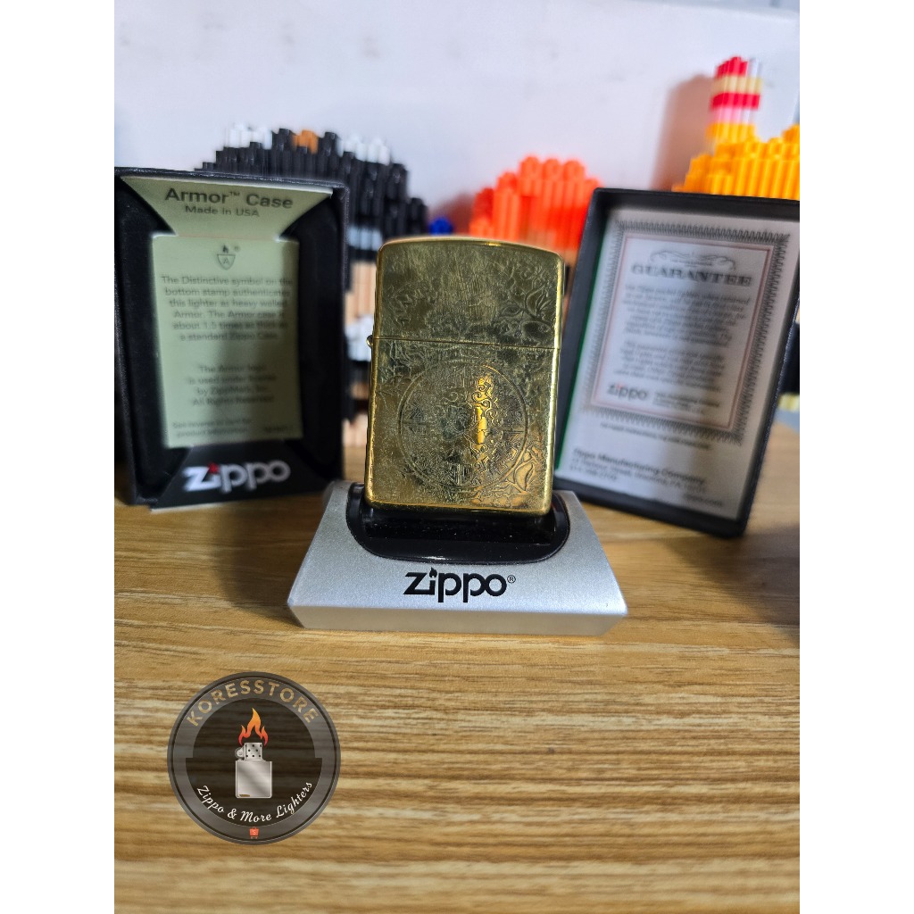 ZIPPO GOLD TEXTURE FLOWER ARMOR BRADFORD.PA ORIGINAL USA