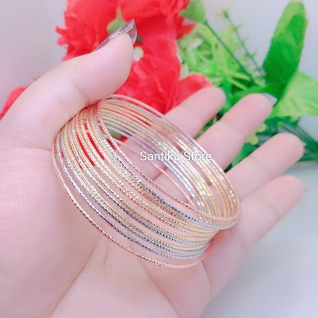 Gelang Kroncong Dewasa Perhiasan Xuping Titanium Lapis Emas isi 12pcs