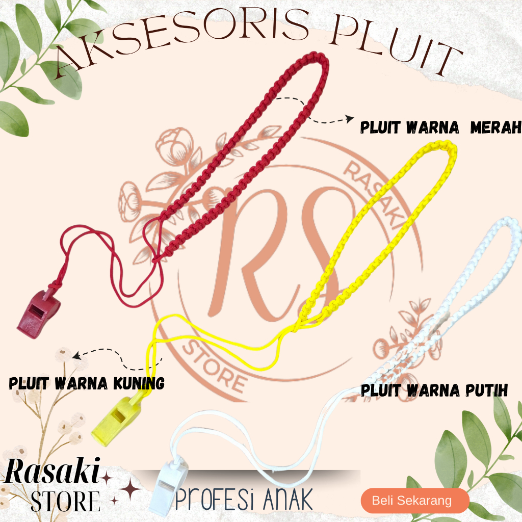 TALIKUR DAN PLUIT SET PUTIH MERAH KUNING  |ATRIBUT PERLENGKAPAN POLISI CILIK/ANAK TK PAUD PLUIT PELU