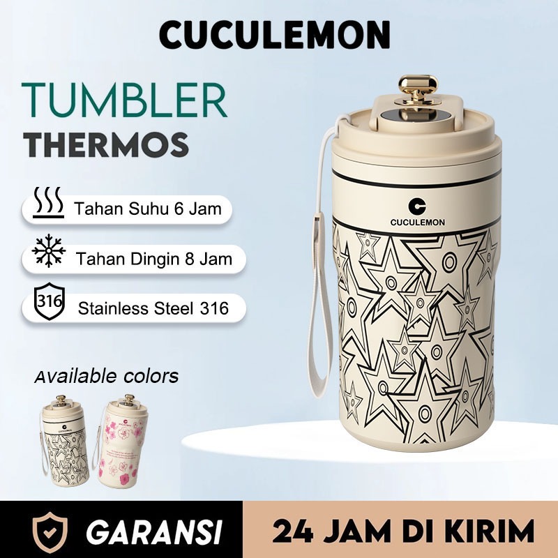CucuLemon Tumbler Botol Kopi Stainless Steel 450ML Botol Minum Travel Mug Termos Tahan Panas Dingin
