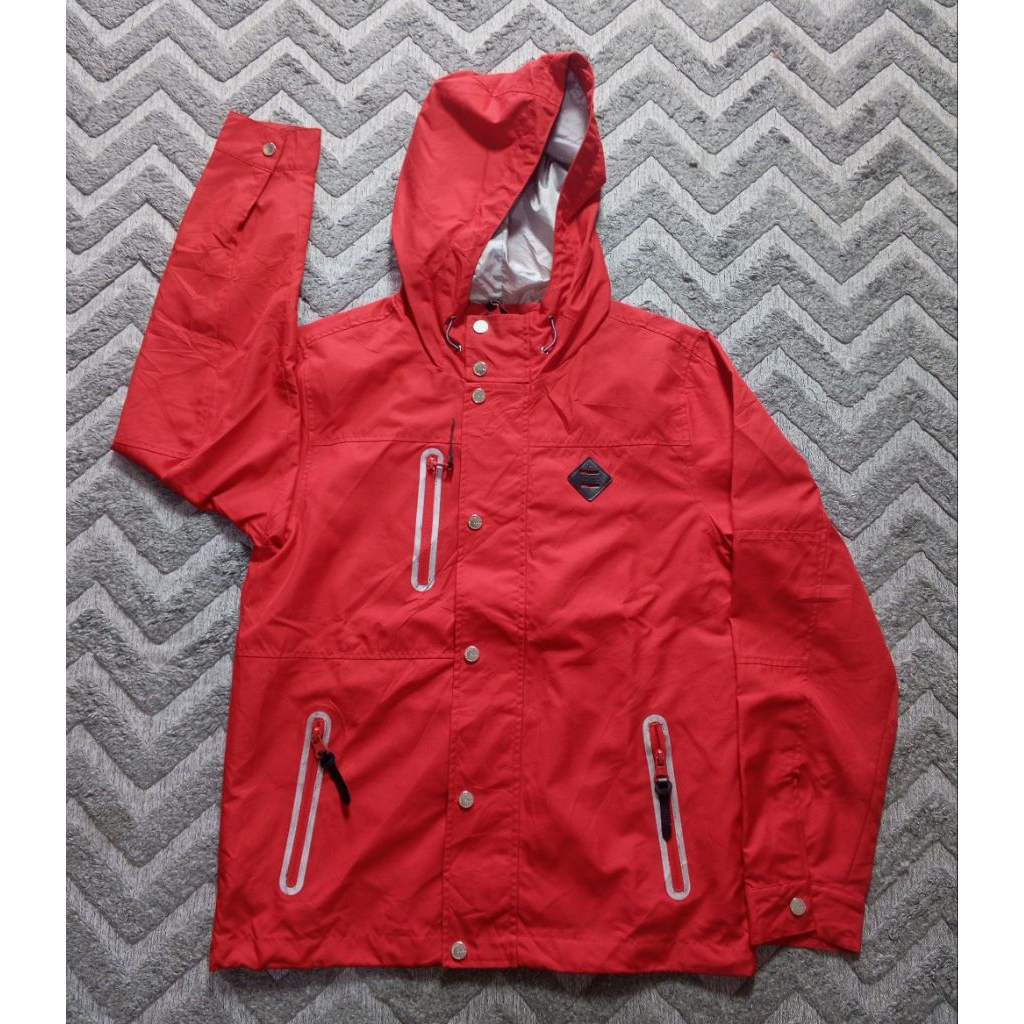 Jaket Evisu hoodie outdoor windbreaker hiking sport unisex merah branded