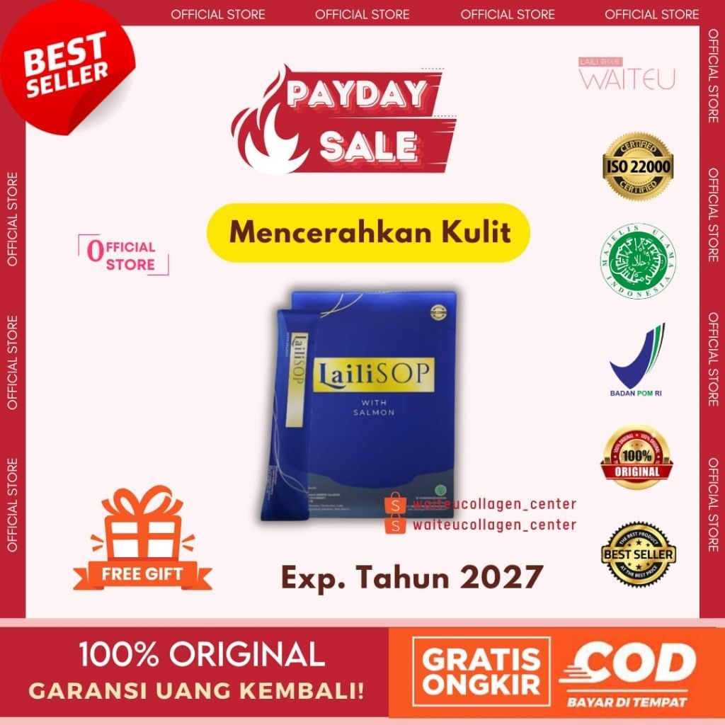 [AWAS Produk Palsu] Laili SOP - Salmon Ovary Peptide 100Gr 10 Sachet - Collagen Drink Untuk Meningka