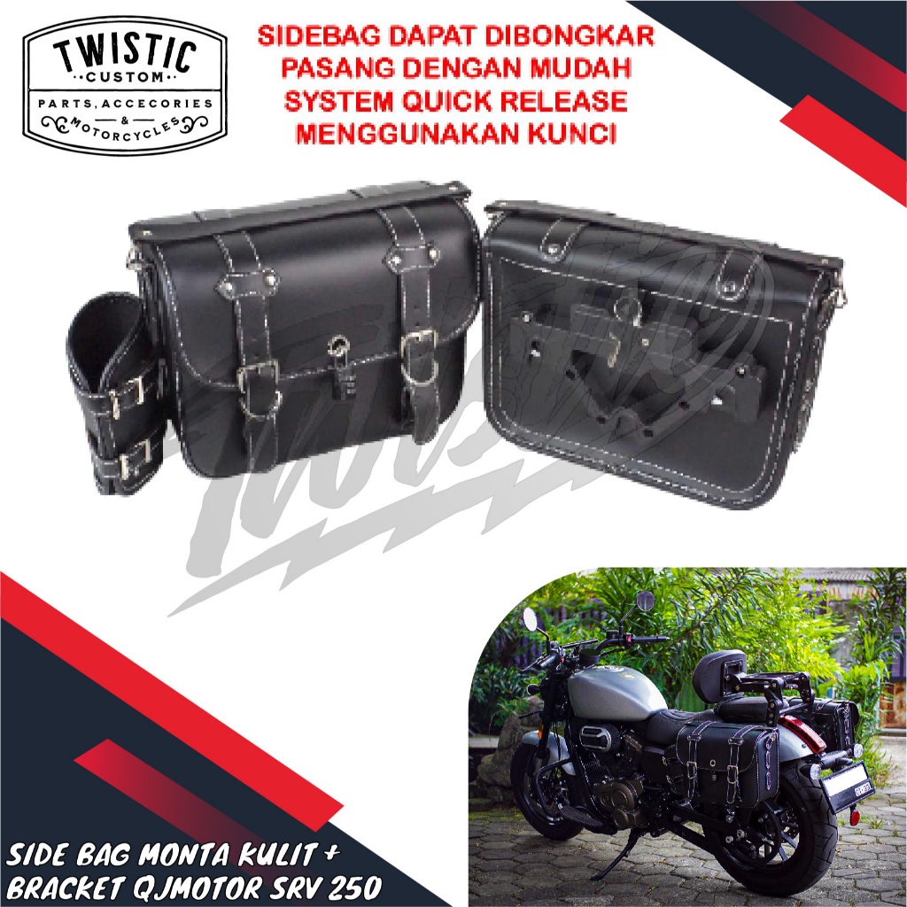 Side Box Side Bag Saddle Bag Monta Full Set Tas Kulit Samping Pannier + Bracket Rack Rak Tas Touring