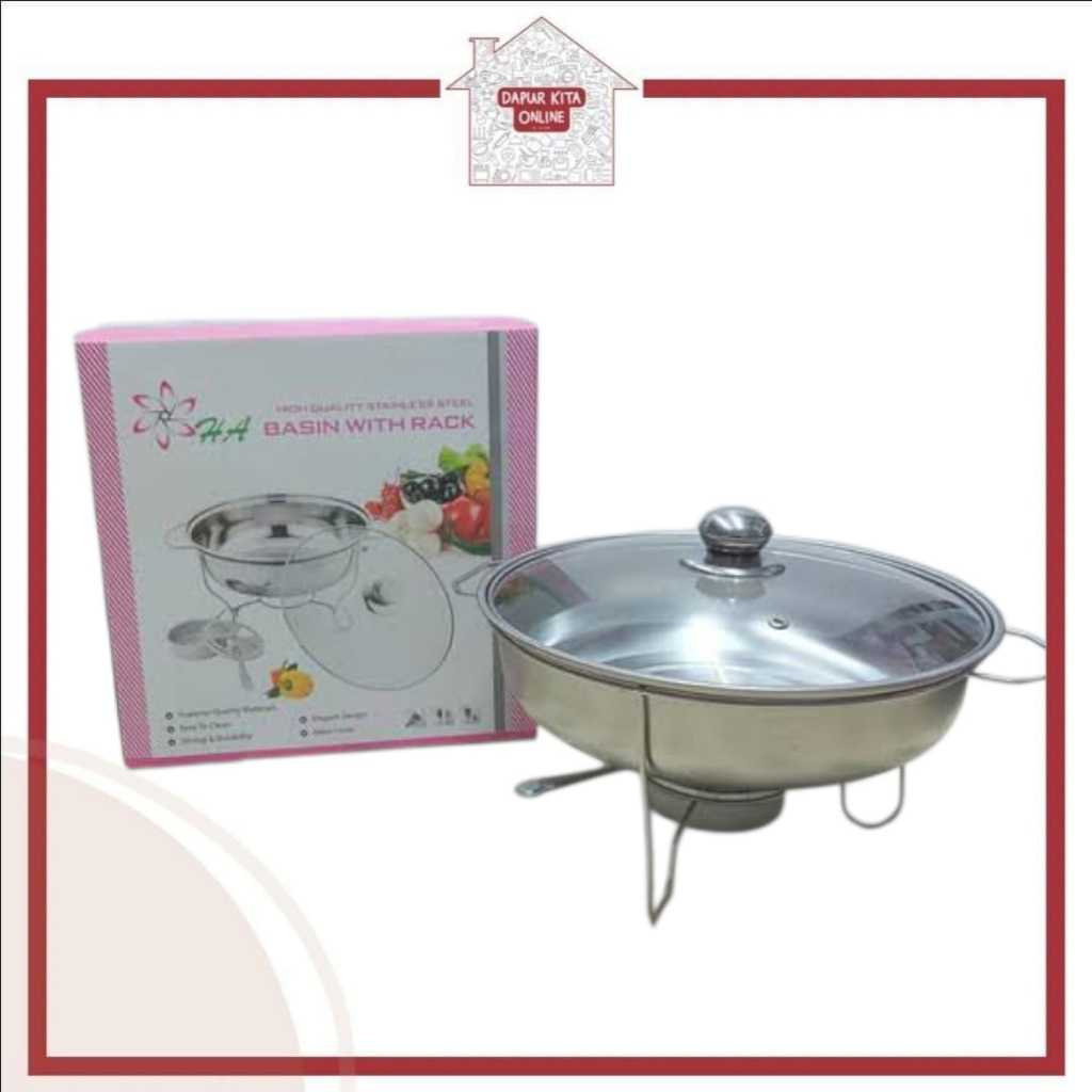 PANCI PRASMANAN BULAT TEMPAT SAYUR SOUP STAINLESS STEEL HA-1396 WARMER STOVE 28 CM