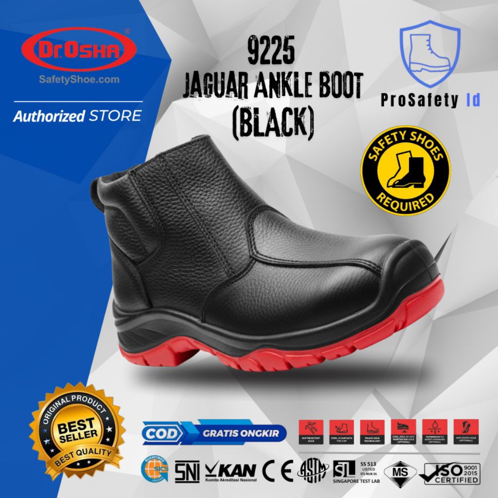 Sepatu SafetybDr OSHA Jaguar 9225 S1 Safety Shoes Ankle Boot with Zipper - Black