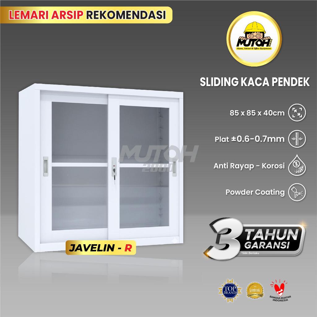 LEMARI BESI ARSIP PENDEK 2 PINTU SLIDING KACA PUTIH | MUTOH JAVELIN