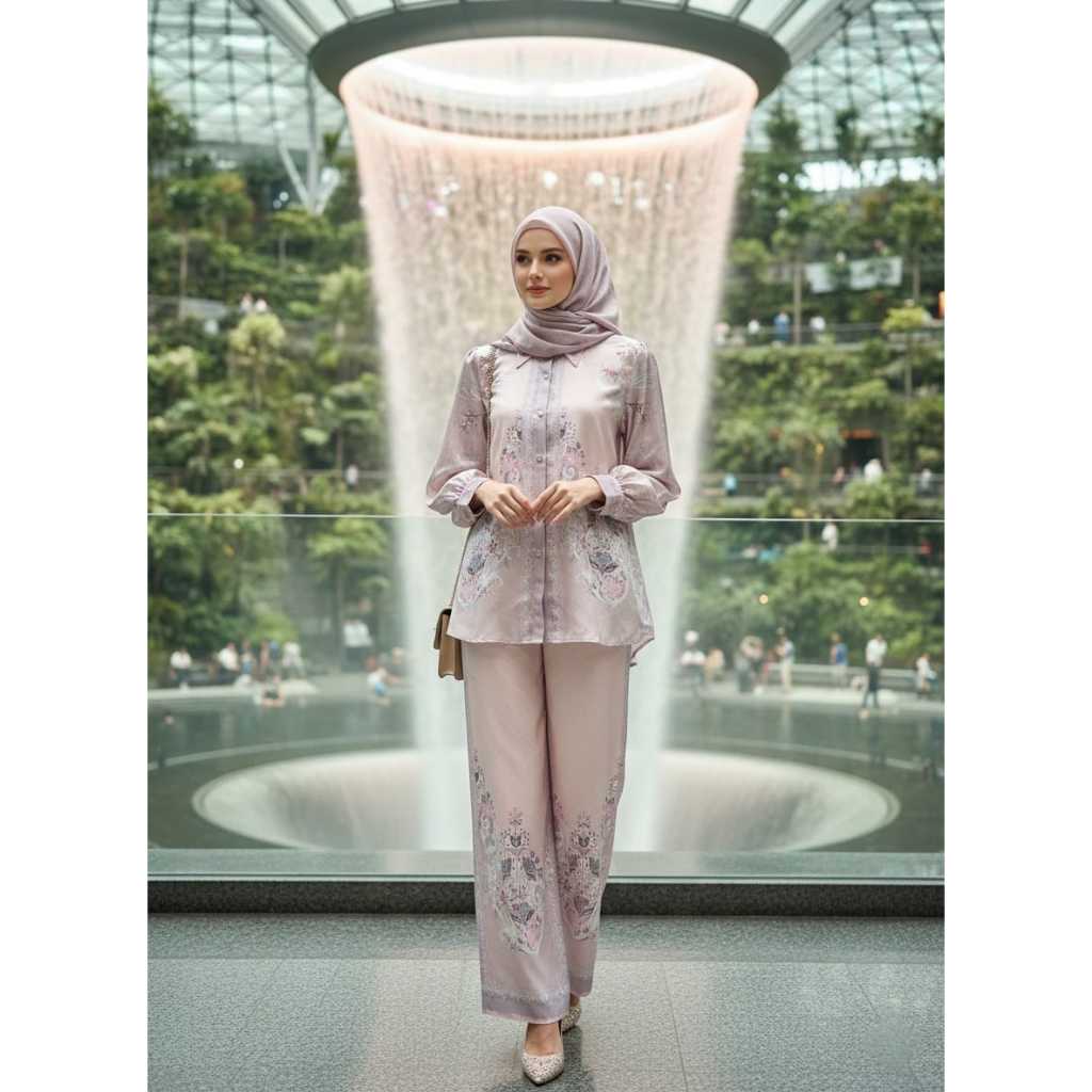 Zaira Setelan  Celana Set hijab  wanita zaira motif print premium set hijab voal