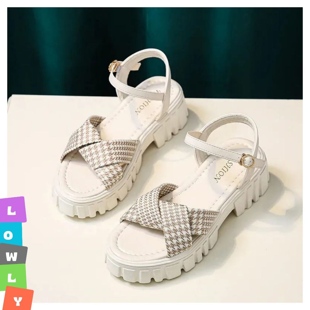 LOWLY SHOES - Sandal Wedges Wanita Model Platform Hak 5 cm Korea Style Variasi Tali LIlit Kotak AL 0