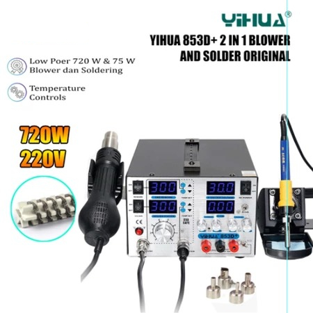 Blower Uap YIHUA 853D+ 3 IN 1Power Supply 5A 30V Soldering Station ORI