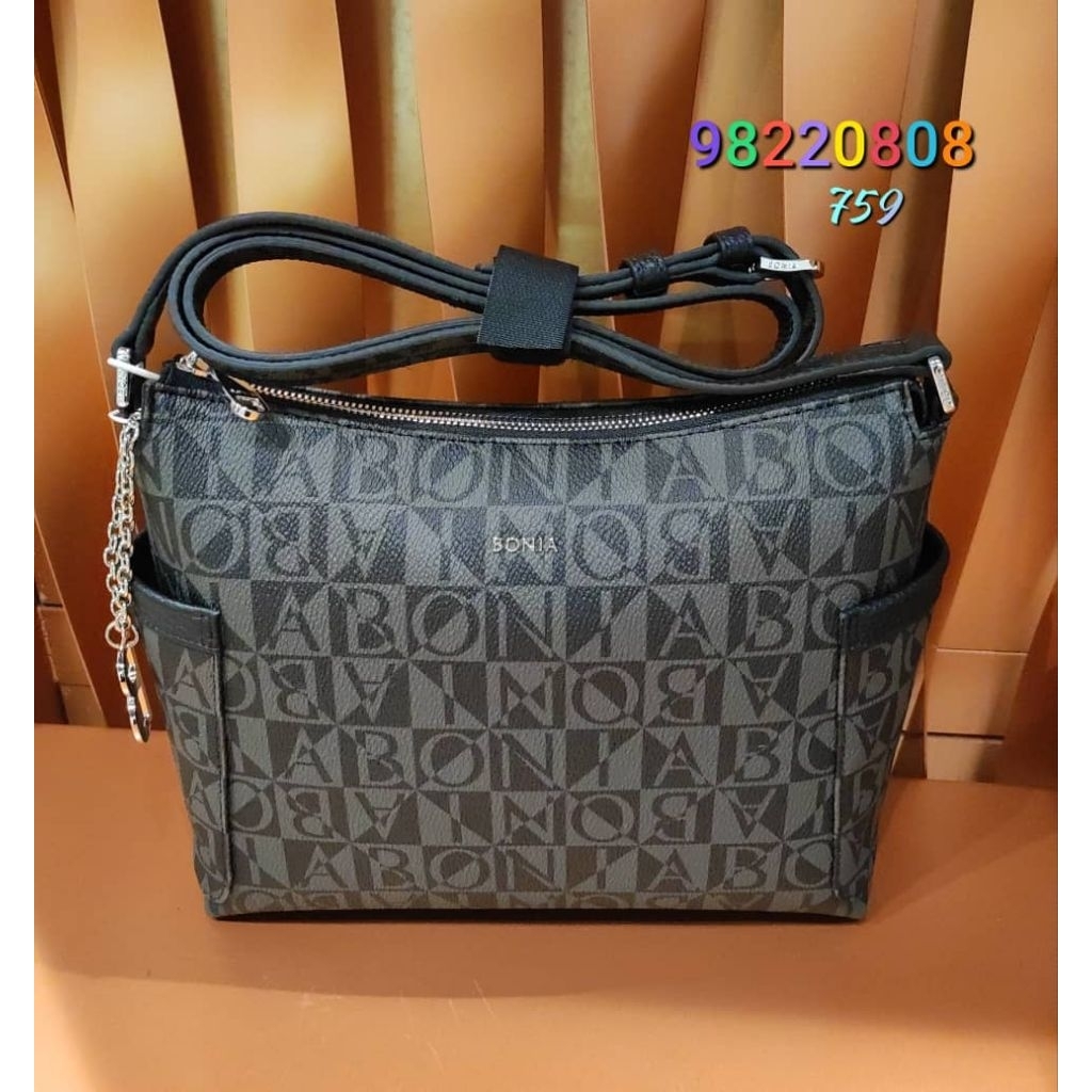 tas bonia original sling bag monogram hitam