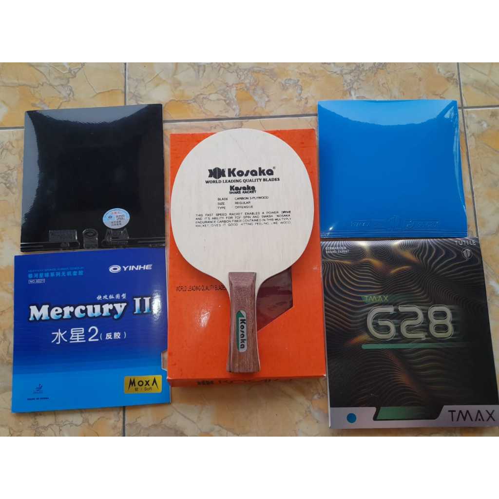 Bet Rakitan Kayu Kosaka Carbon Handle Gergely dan Karet Yinhe Mercury II Soft Tuttle TMAX G28 Bat Pi