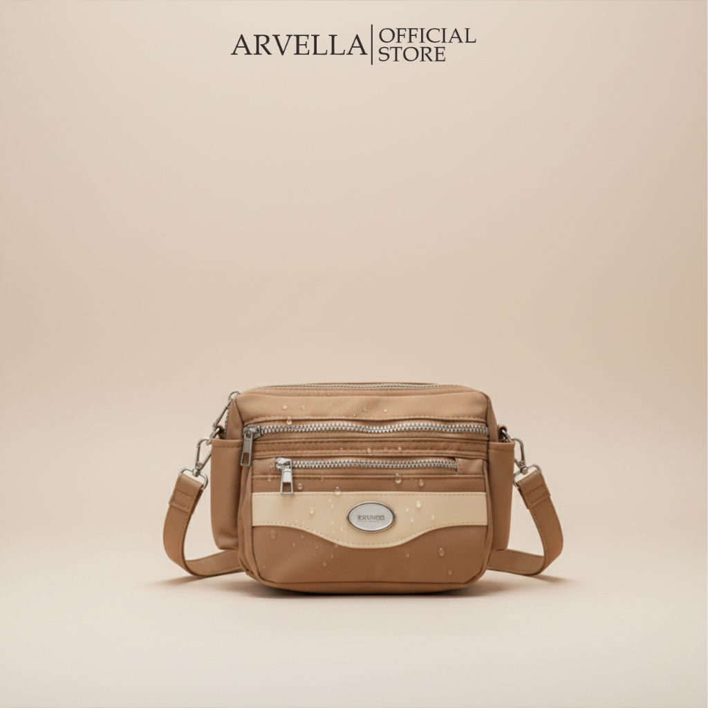 Arvella Tas Bahu Coklat | Sling Bag Wanita Banyak Kantong Elegan -Tas Slempang Wanita 3 Ruang Reslet