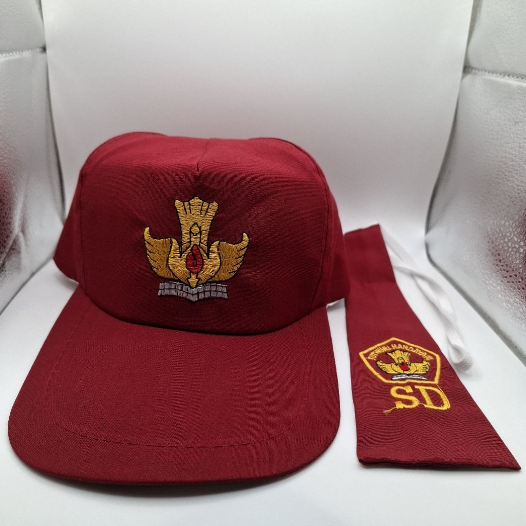 1 Set Topi & Dasi / Topi sekolah /Topi Sd /Dasi Sd / merah polos