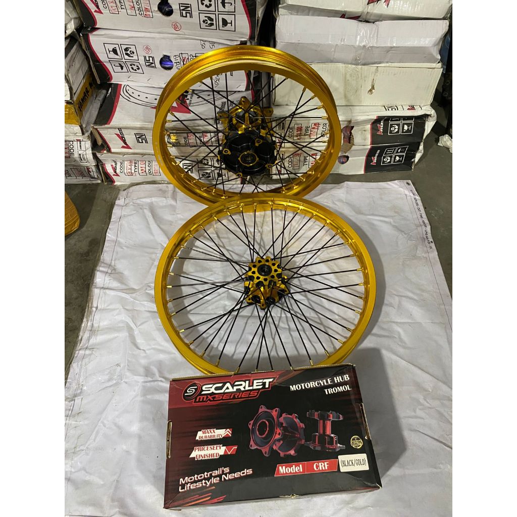Rakitan Roda Set Trabas CRF Ring 18/21 Velg Scarlet dan Tromol Scarlet Tanpa Ban