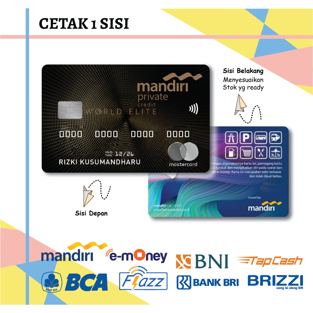 EMONEY E TOLL DEBIT BLACK PRIVITE WORLD CARD PLATINUM MANDIRI GEN 2 BNI TAPCASH BRIZZI BRI - 1 SISI