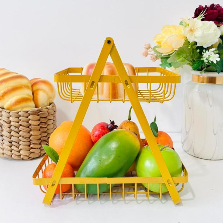 [VAES] Rak Keranjang 2 Tingkat Emas C — Basket Gold 2 Susun Snack Organizer Dapur Ruang Tamu Mewah