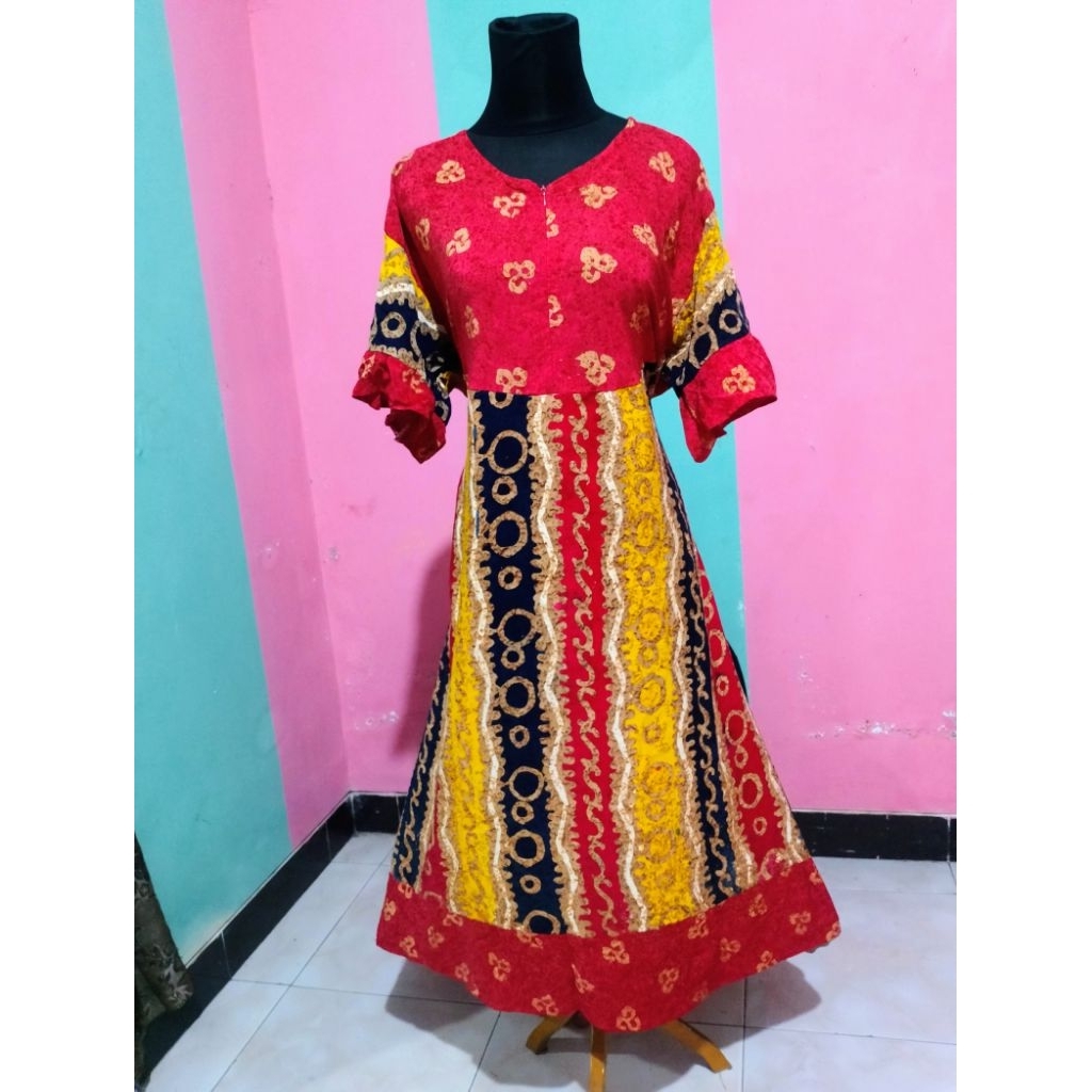 Daster jumbo ld 120 cap pelangi dengan modif gradasi warna daster rayon busui frendly resleting depa