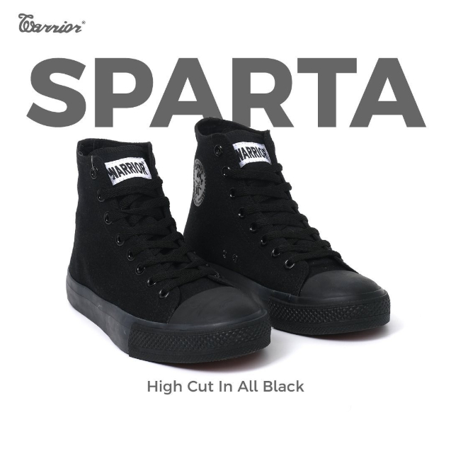 BEST SELLER Sepatu Warrior Sparta HC (High Cut) All Black Original Pria Wanita (100% Sepatu Sekolah)