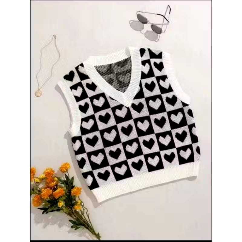 Ropi Rajut Love / Rompi Wanita Rajut / Rompi Vest Love Rajut / Pakaian Wanita