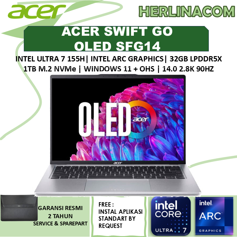 Laptop Acer SWIFT GO OLED SFG14 ULTRA 7 155H 32Gb 1Tb Win 11+OHS