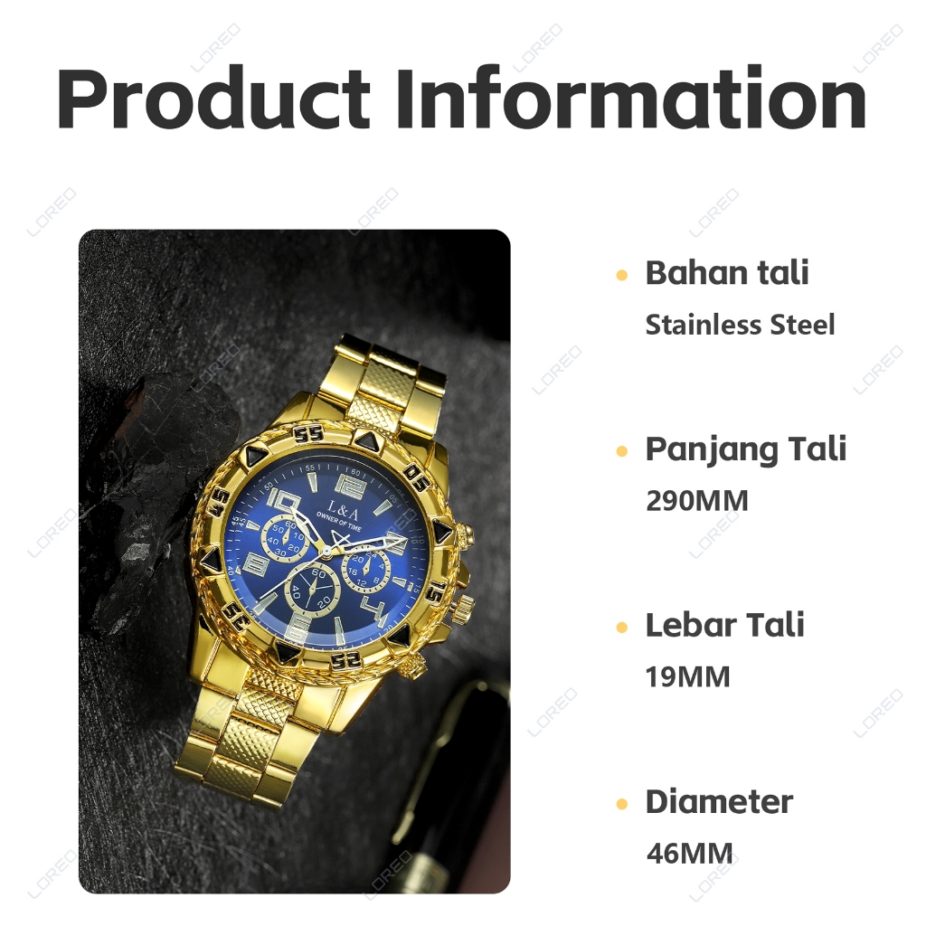 new loreo jam tangan pria mewah desain eropa / jam tangan cowok chronograph