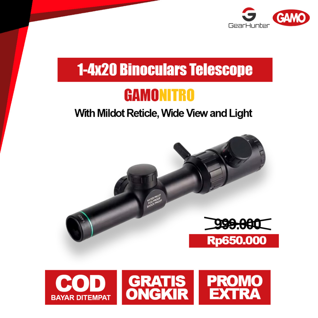 Teleskop Gamo Nitro 1-4x20 -Telescope Zoom Jernih Untuk Outdoor, Birdwatching & Observasi Alam