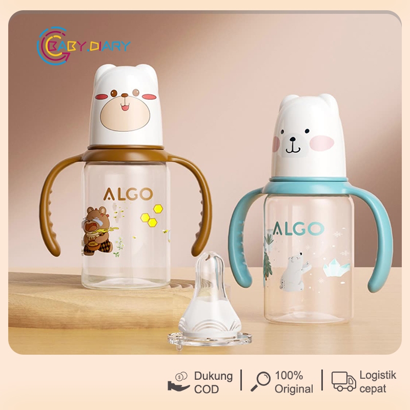 Botol Bayi 120Ml Dengan Pegangan Anti Perut Kembung Warna Kartun Seri Hewan Botol Bayi Lucu